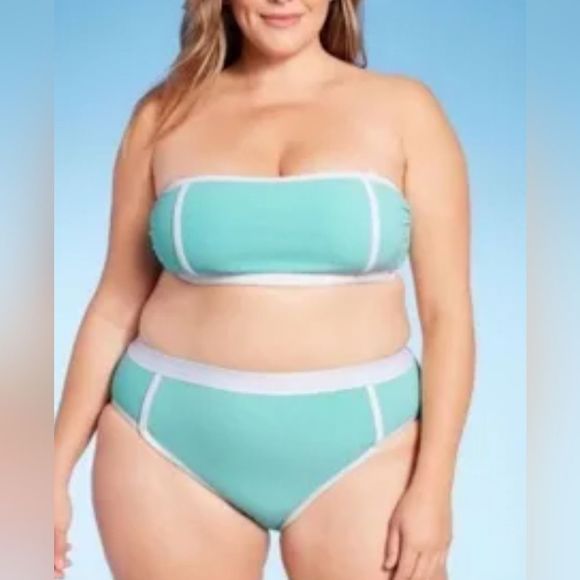 Kono Sol Terry Cloth Turquoise/White Bikini Swim Set, Removable Straps NWT XL - Picture 4 of 9
